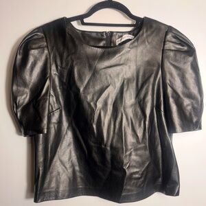 Cupcakes and Cashmere Black Faux Leather Puff Sleeve Top